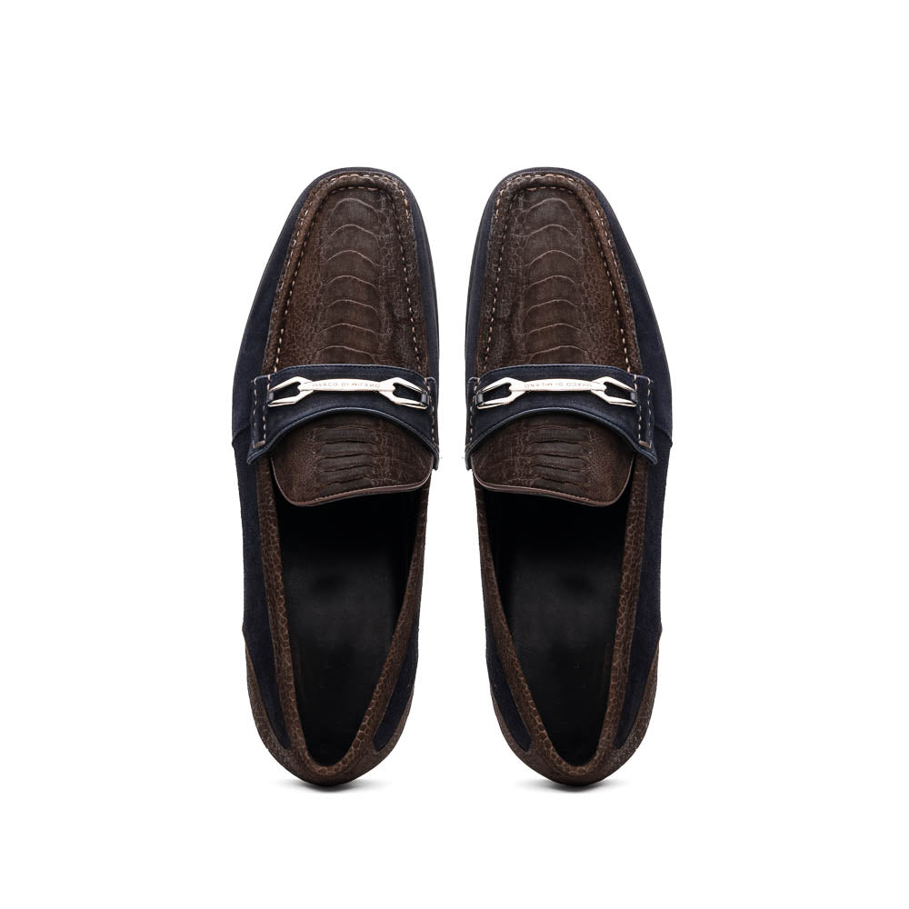 Marco Di Milano Hugo Sueded Ostrich Leg Bit Loafers Brown / Navy