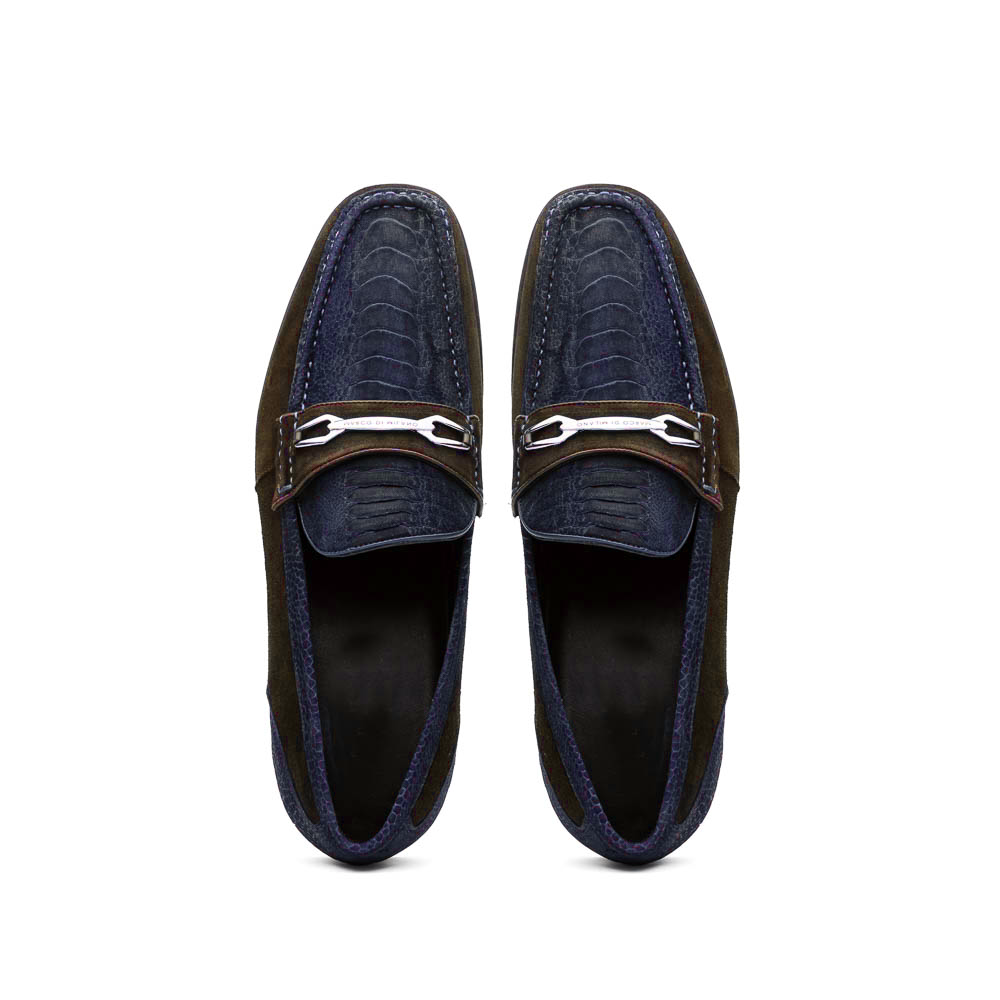 Marco Di Milano Hugo Sueded Ostrich Leg Bit Loafers Navy / Brown