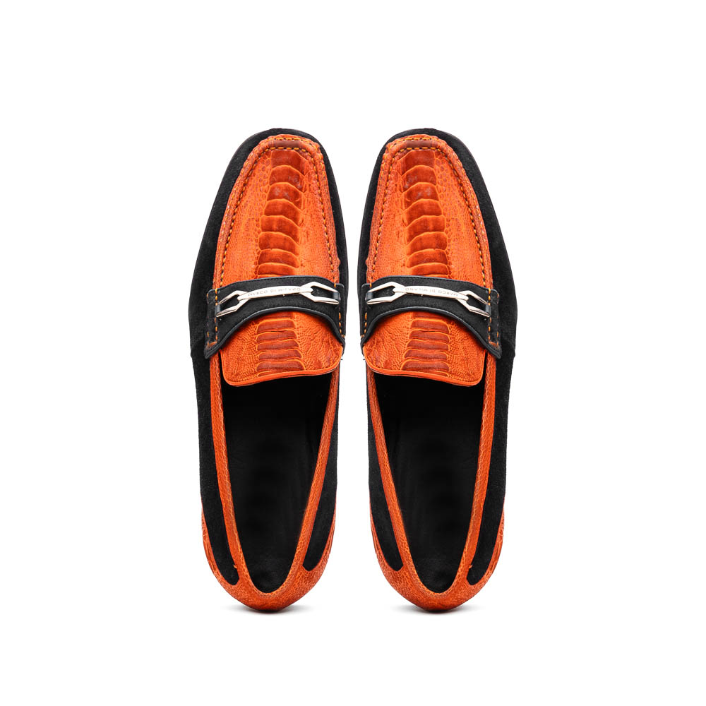 Marco Di Milano Hugo Sueded Ostrich Leg Bit Loafers Orange / Black