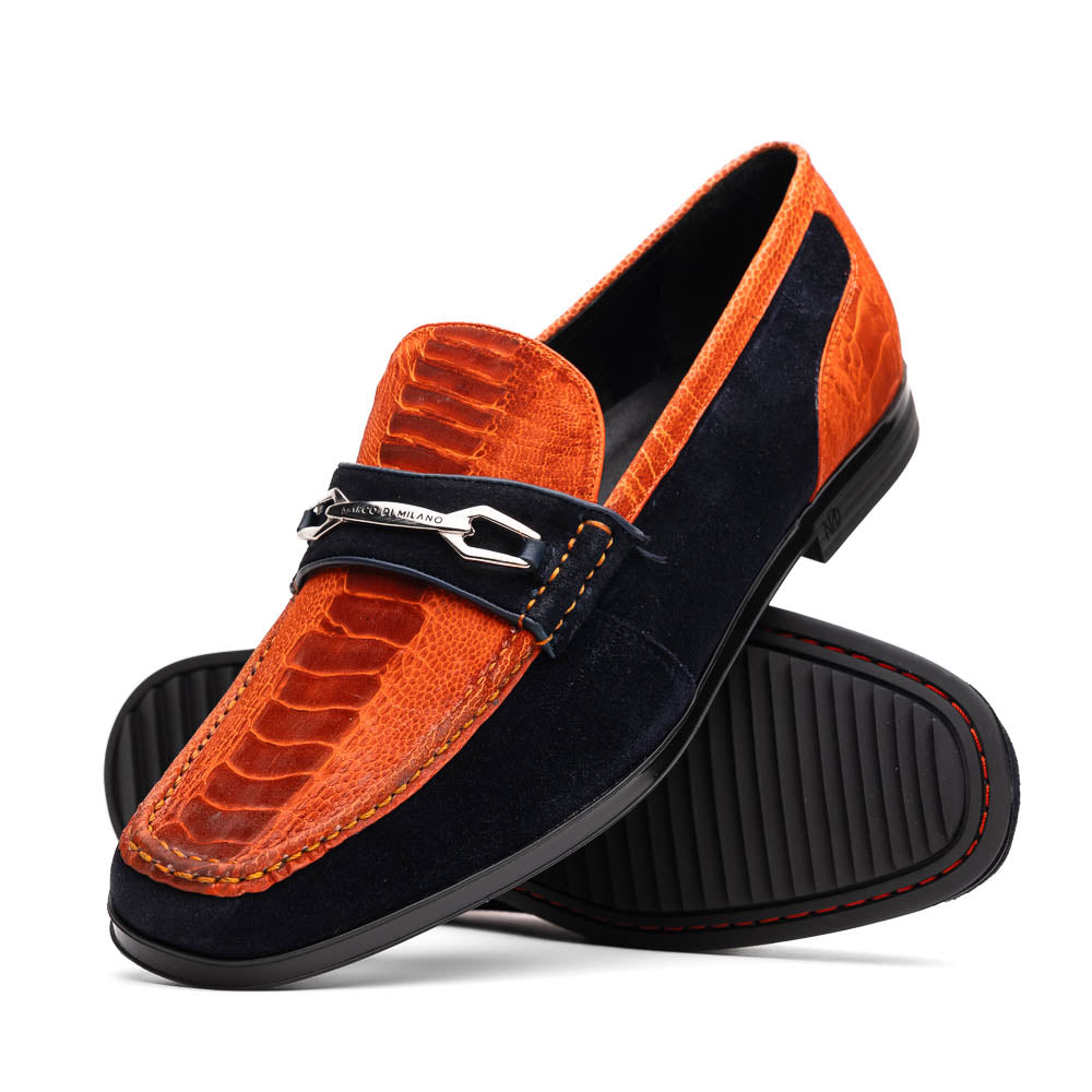Marco Di Milano Hugo Sueded Ostrich Leg Bit Loafers Orange / Blue