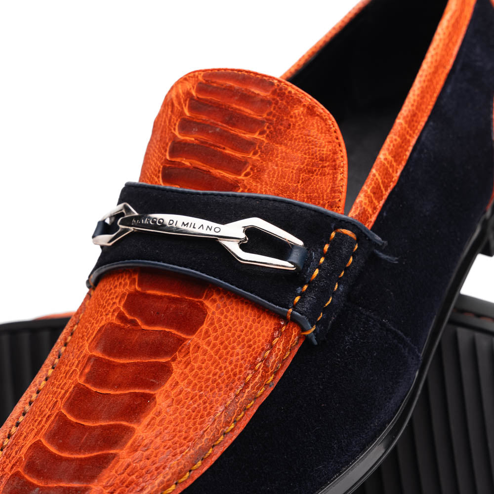 Marco Di Milano Hugo Sueded Ostrich Leg Bit Loafers Orange / Blue