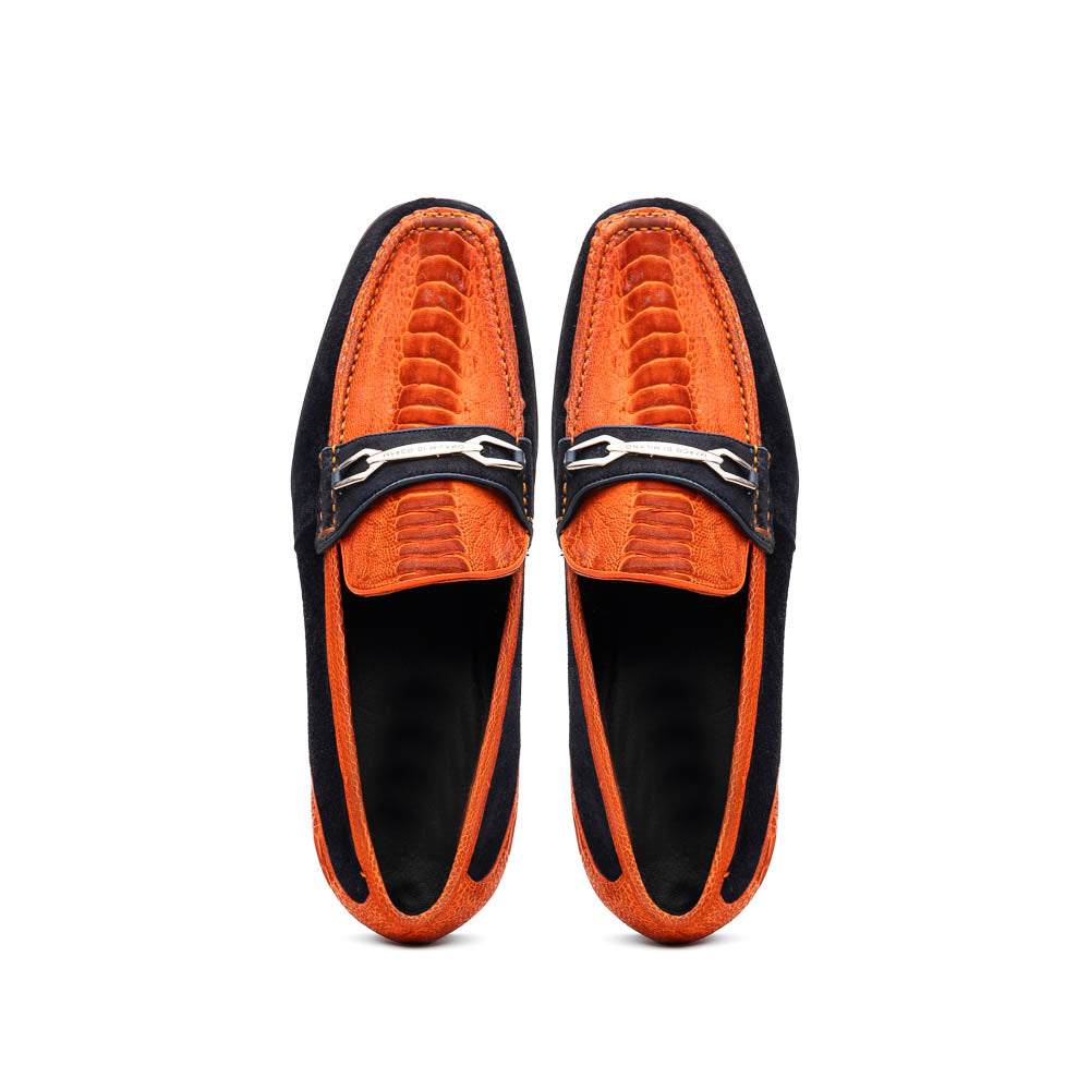 Marco Di Milano Hugo Sueded Ostrich Leg Bit Loafers Orange / Blue