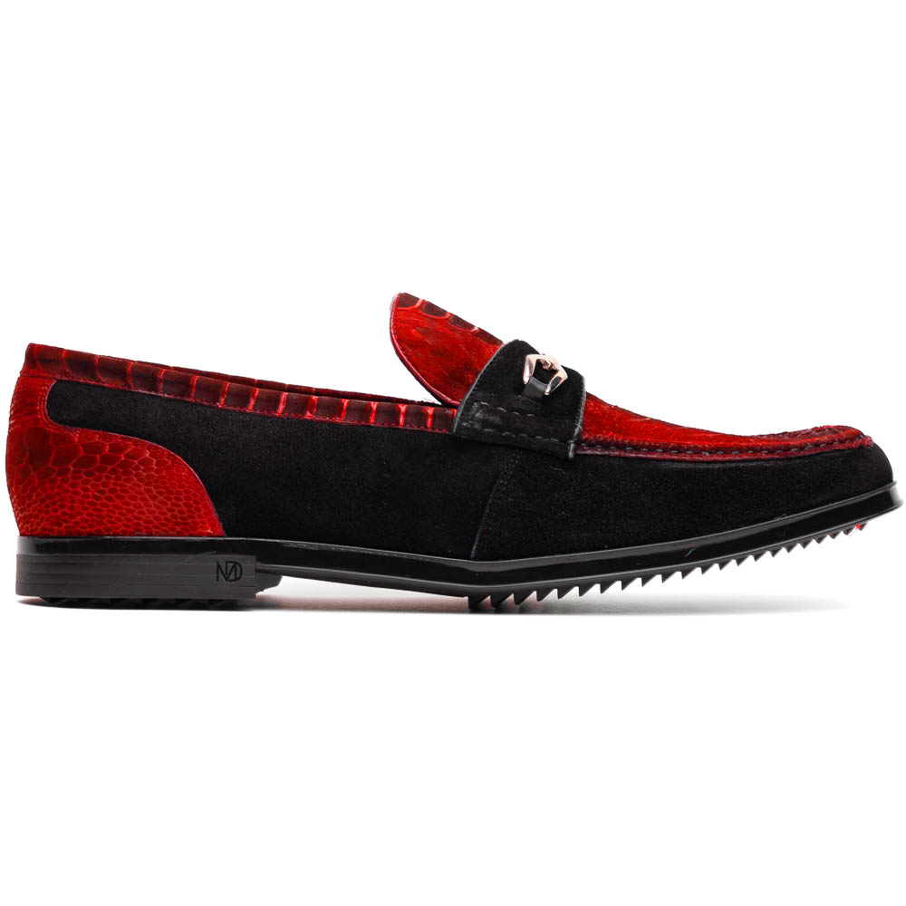 Marco Di Milano Hugo Sueded Ostrich Leg Bit Loafers Red / Black