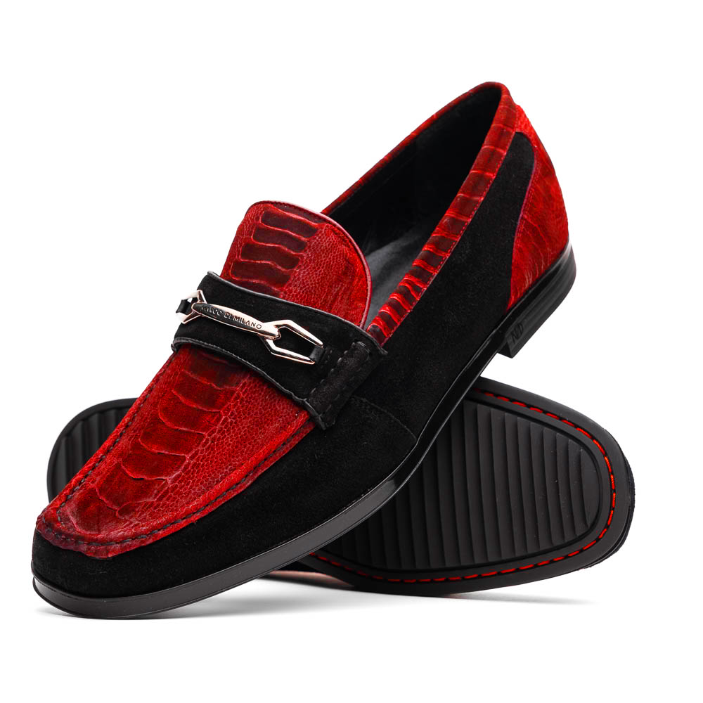Marco Di Milano Hugo Sueded Ostrich Leg Bit Loafers Red / Black