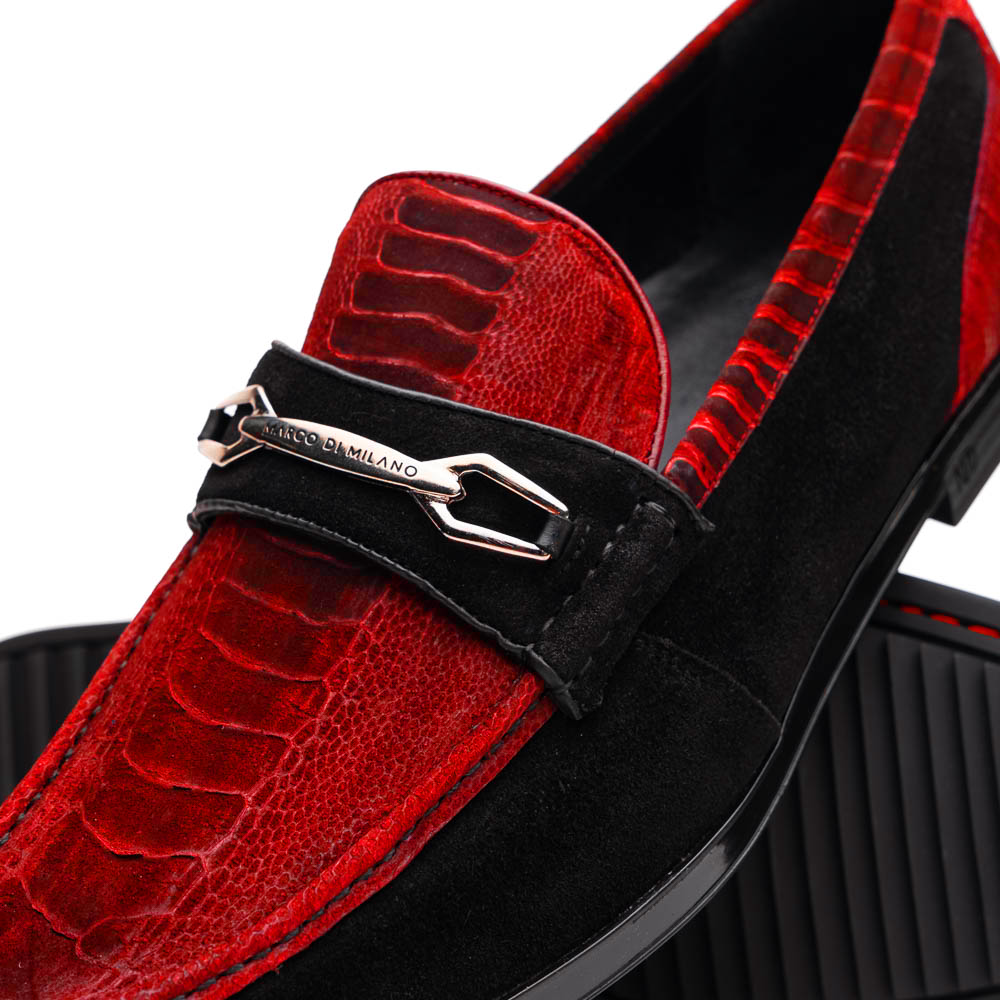 Marco Di Milano Hugo Sueded Ostrich Leg Bit Loafers Red / Black