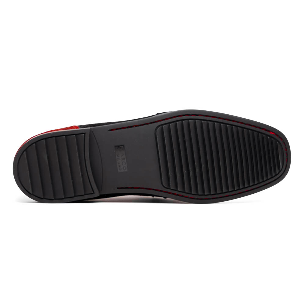 Marco Di Milano Hugo Sueded Ostrich Leg Bit Loafers Red / Black