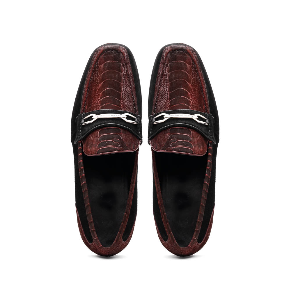 Marco Di Milano Hugo Sueded Ostrich Leg Bit Loafers Wine / Black