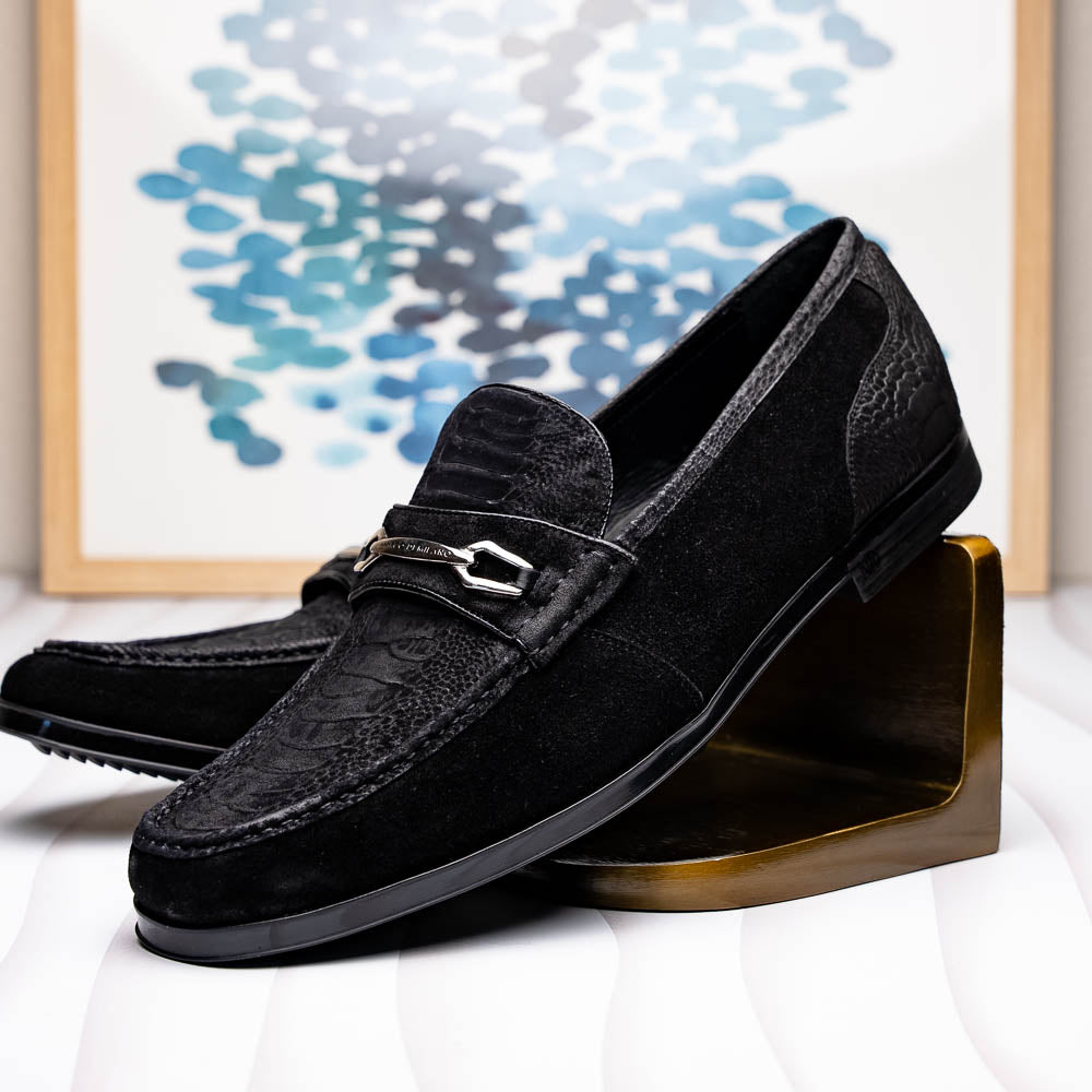 Marco Di Milano Hugo Sueded Ostrich Leg Bit Loafers Black
