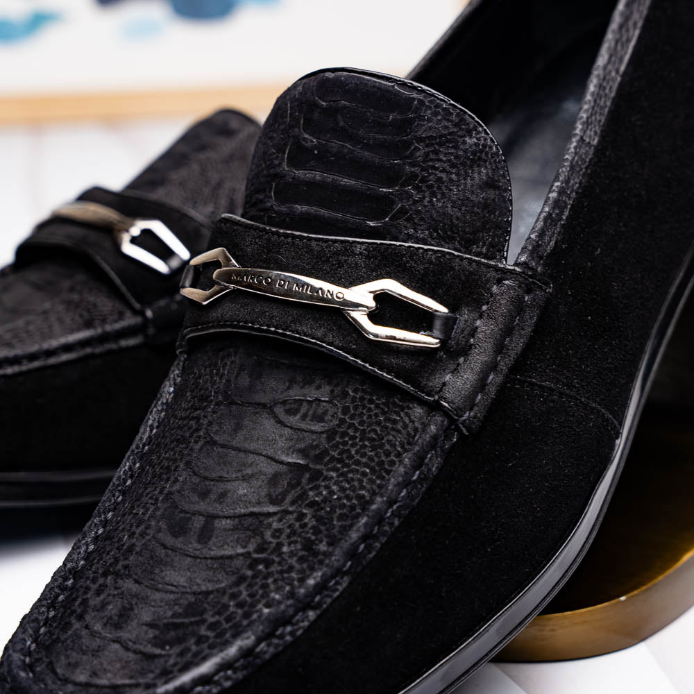 Marco Di Milano Hugo Sueded Ostrich Leg Bit Loafers Black