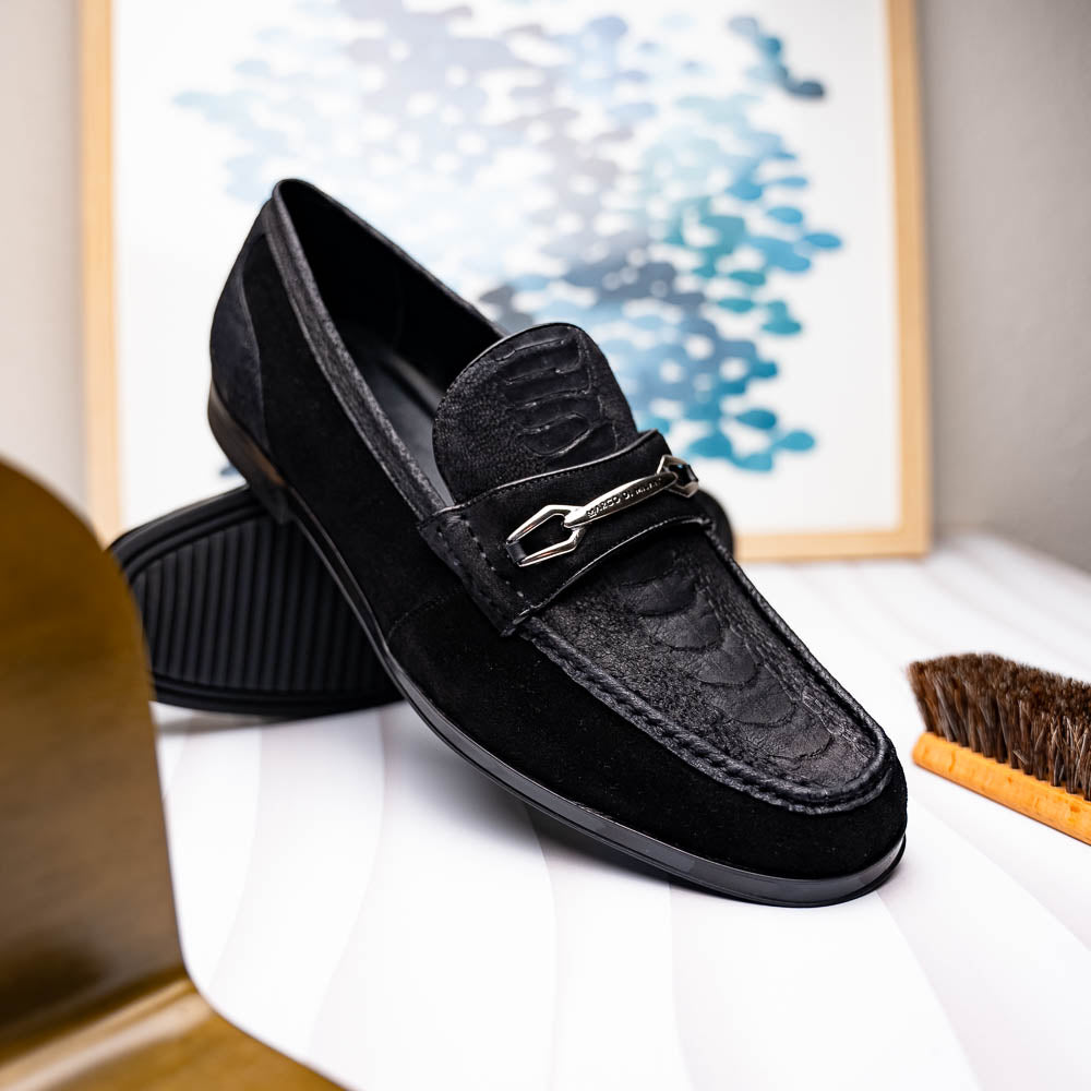 Marco Di Milano Hugo Sueded Ostrich Leg Bit Loafers Black