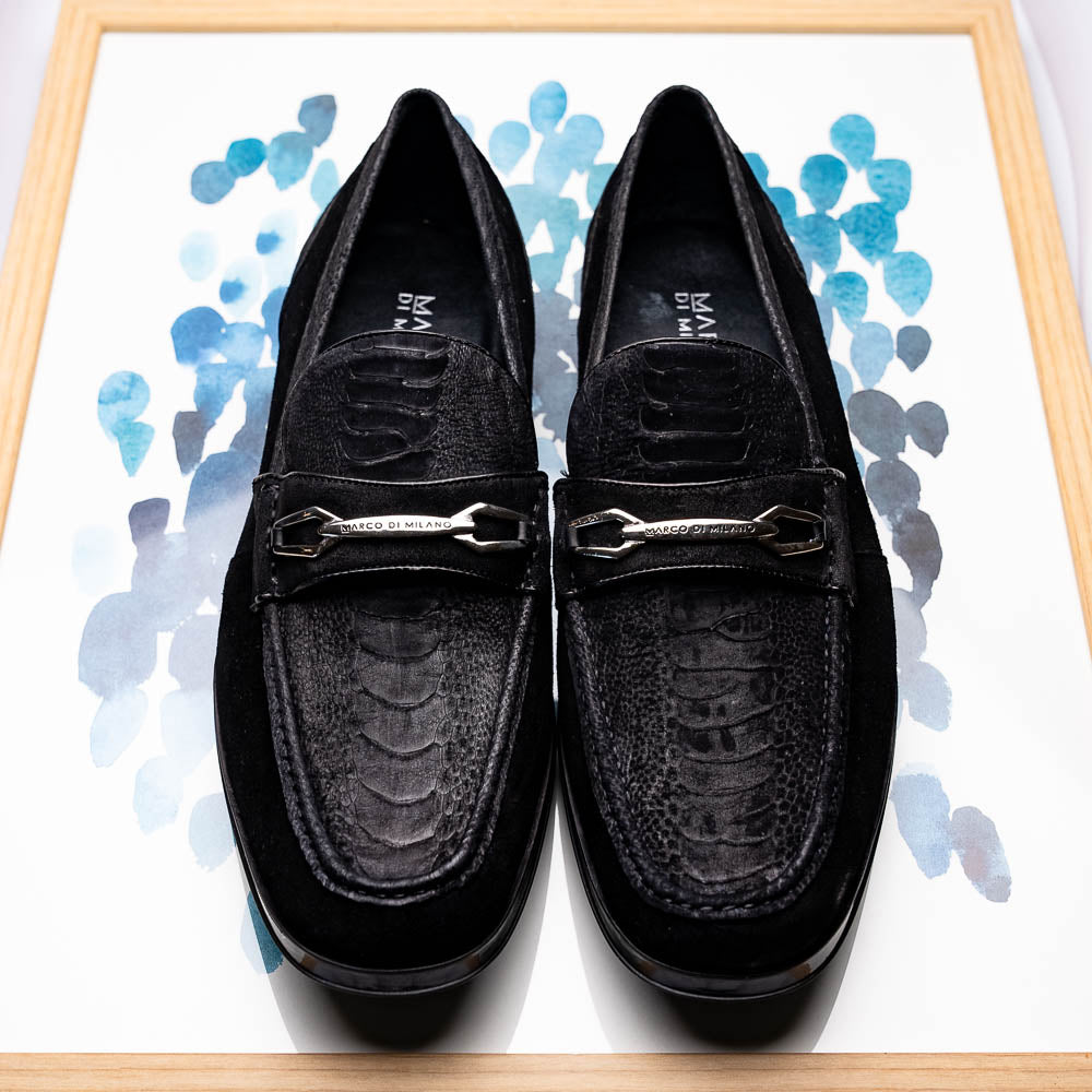 Marco Di Milano Hugo Sueded Ostrich Leg Bit Loafers Black