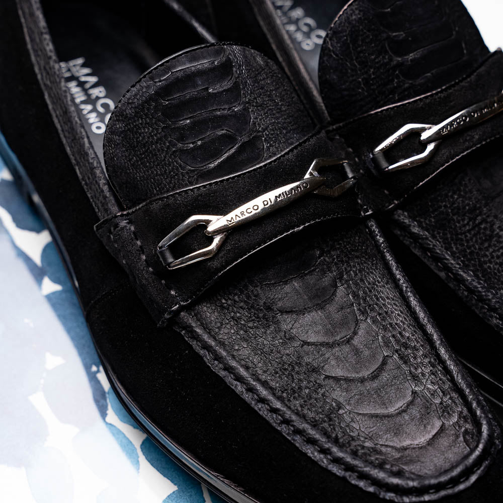Marco Di Milano Hugo Sueded Ostrich Leg Bit Loafers Black