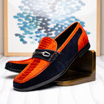 Marco Di Milano Hugo Sueded Ostrich Leg Bit Loafers Orange / Blue