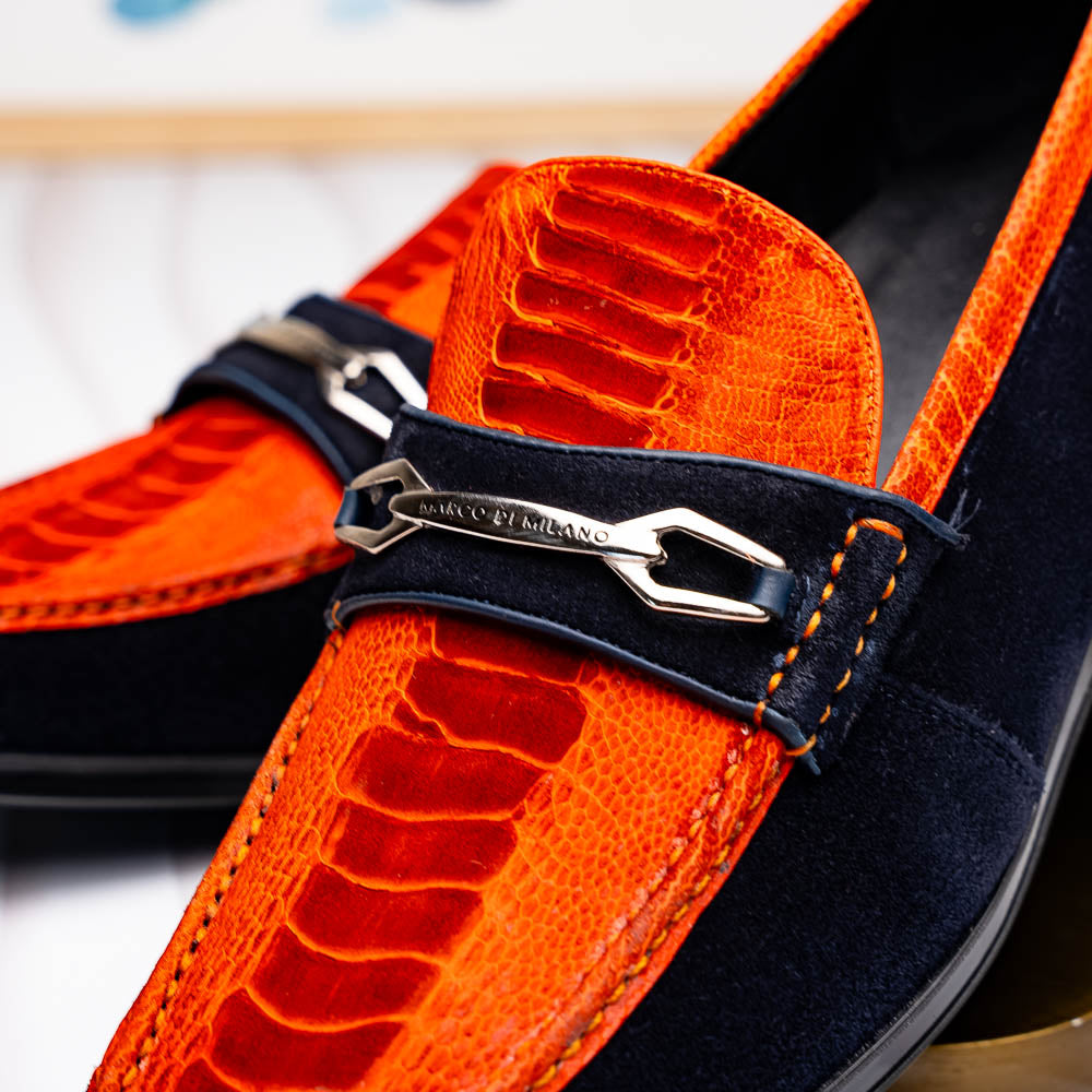 Marco Di Milano Hugo Sueded Ostrich Leg Bit Loafers Orange / Blue