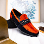 Marco Di Milano Hugo Sueded Ostrich Leg Bit Loafers Orange / Blue