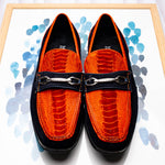 Marco Di Milano Hugo Sueded Ostrich Leg Bit Loafers Orange / Blue