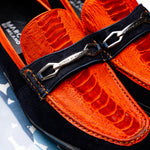 Marco Di Milano Hugo Sueded Ostrich Leg Bit Loafers Orange / Blue
