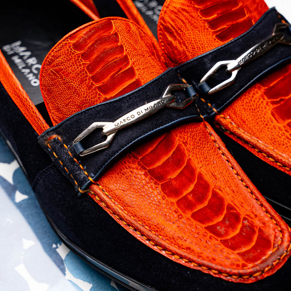 Marco Di Milano Hugo Sueded Ostrich Leg Bit Loafers Orange / Blue