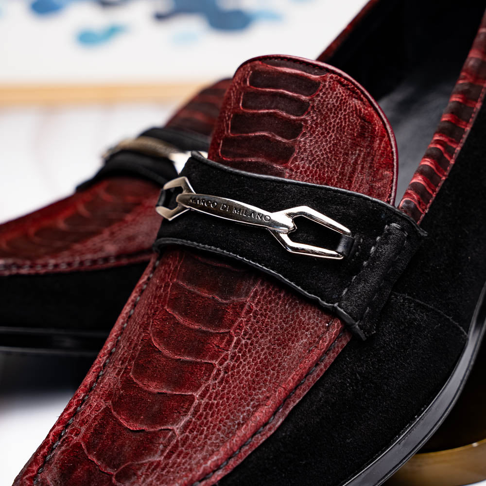 Marco Di Milano Hugo Sueded Ostrich Leg Bit Loafers Wine / Black