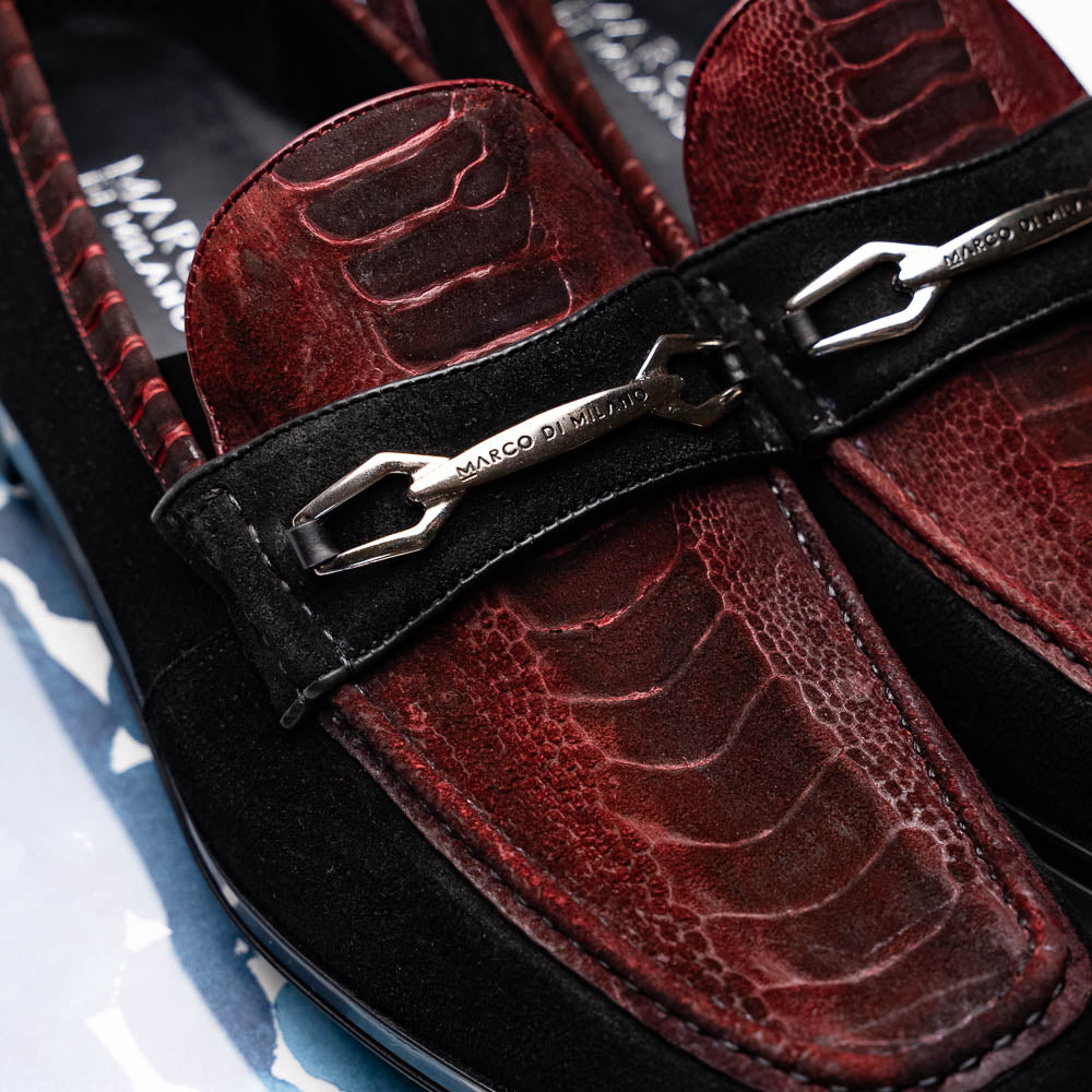 Marco Di Milano Hugo Sueded Ostrich Leg Bit Loafers Wine / Black