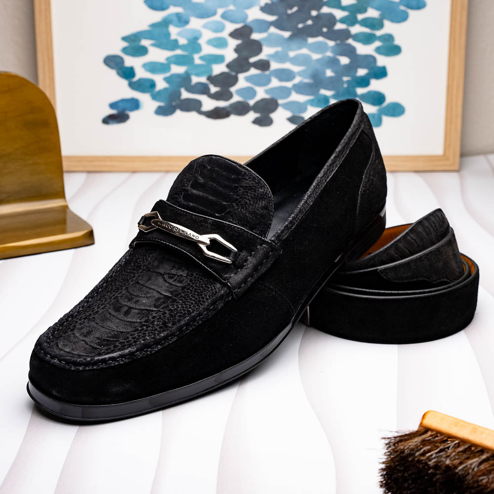 Marco Di Milano Hugo Sueded Ostrich Leg Bit Loafers Black
