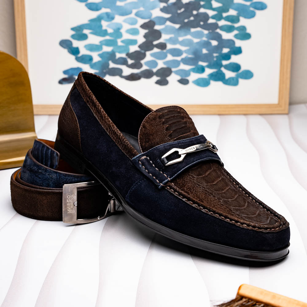 Marco Di Milano Hugo Sueded Ostrich Leg Bit Loafers Brown / Navy