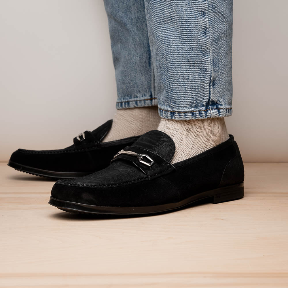 Marco Di Milano Hugo Sueded Ostrich Leg Bit Loafers Black