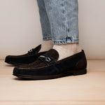 Marco Di Milano Hugo Sueded Ostrich Leg Bit Loafers Brown / Navy