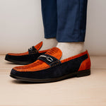 Marco Di Milano Hugo Sueded Ostrich Leg Bit Loafers Orange / Blue