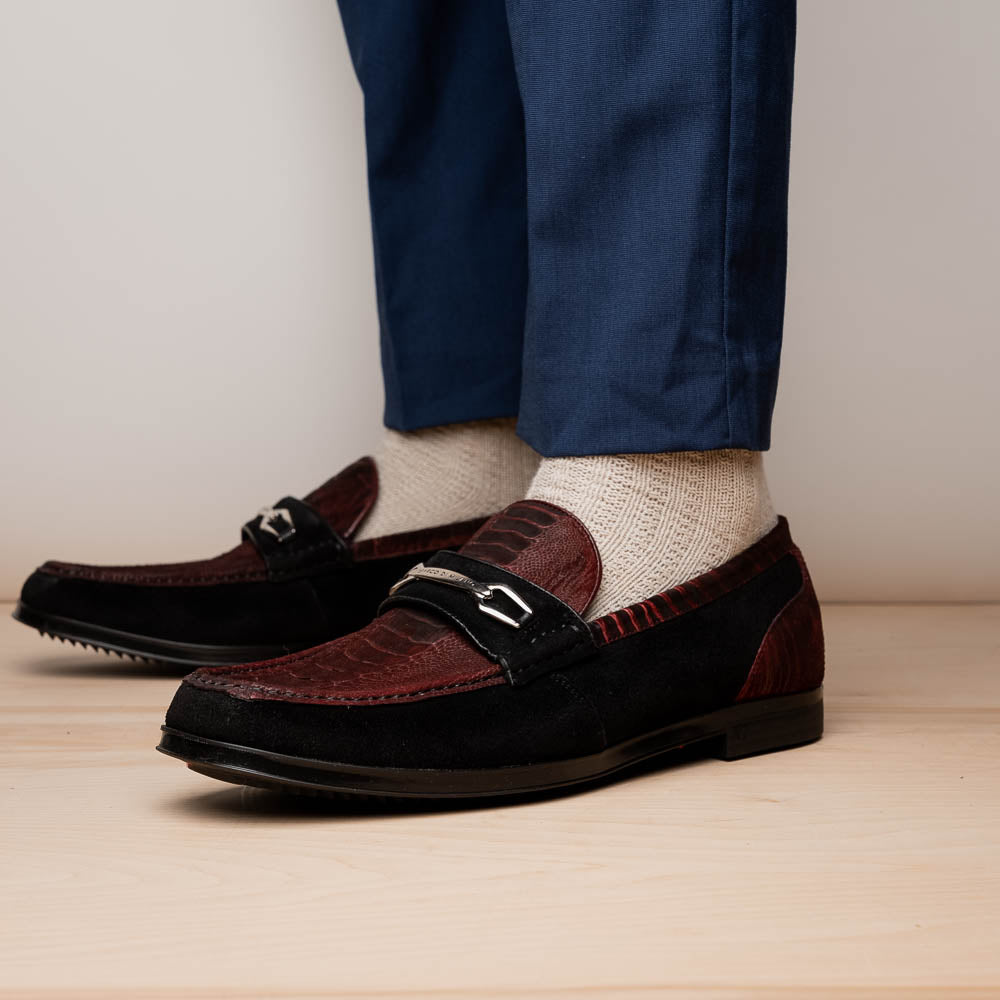 Marco Di Milano Hugo Sueded Ostrich Leg Bit Loafers Wine / Black
