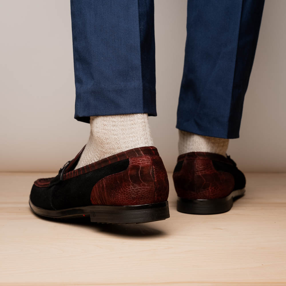 Marco Di Milano Hugo Sueded Ostrich Leg Bit Loafers Wine / Black