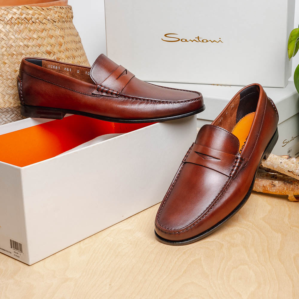 Santoni Penny Loafer Shoes Brown