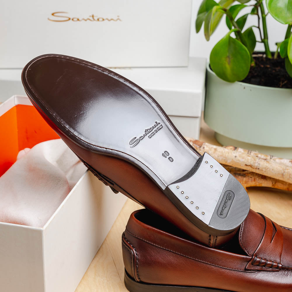 Santoni Ikangia U1 Penny Loafer Shoes Brown