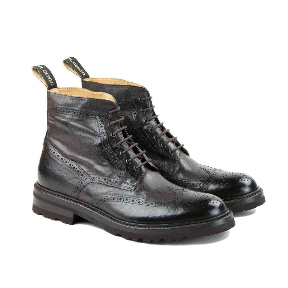Il Gergo Essex Wingtip Boots Washed Dark Brown