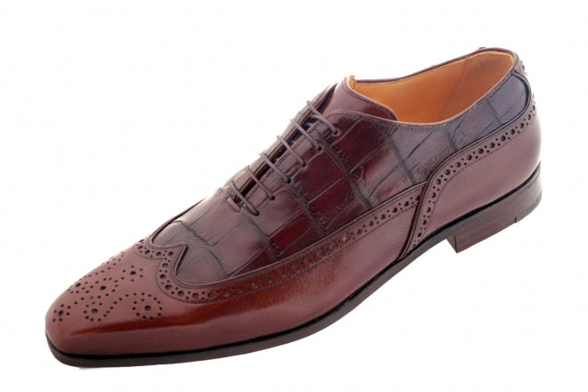 Ildiko Gal Bilbao Calfskin & Crocodile Wing Tip Shoes