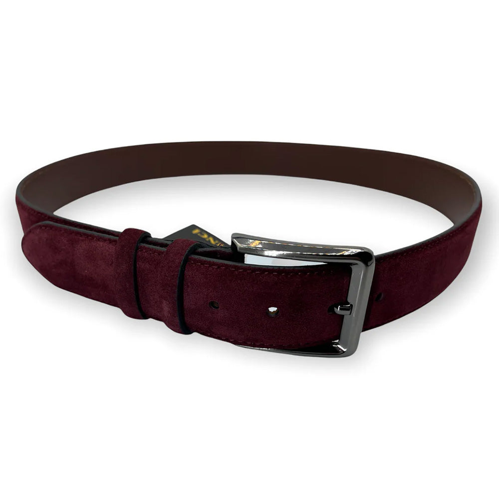 Vinci Leather The Bari Suede Leather Belt Burgundy