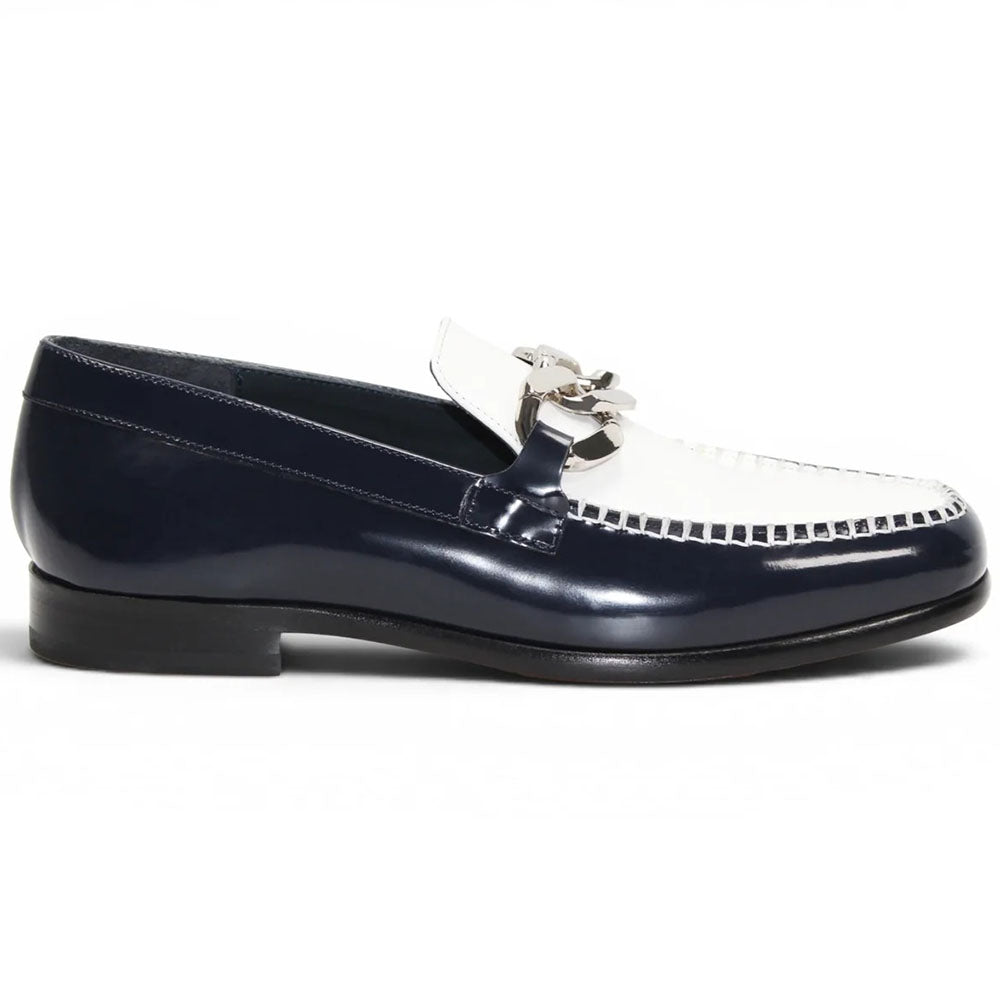 Emilio Franco M2 High-Polished Leather Bit Loafer Navy / White