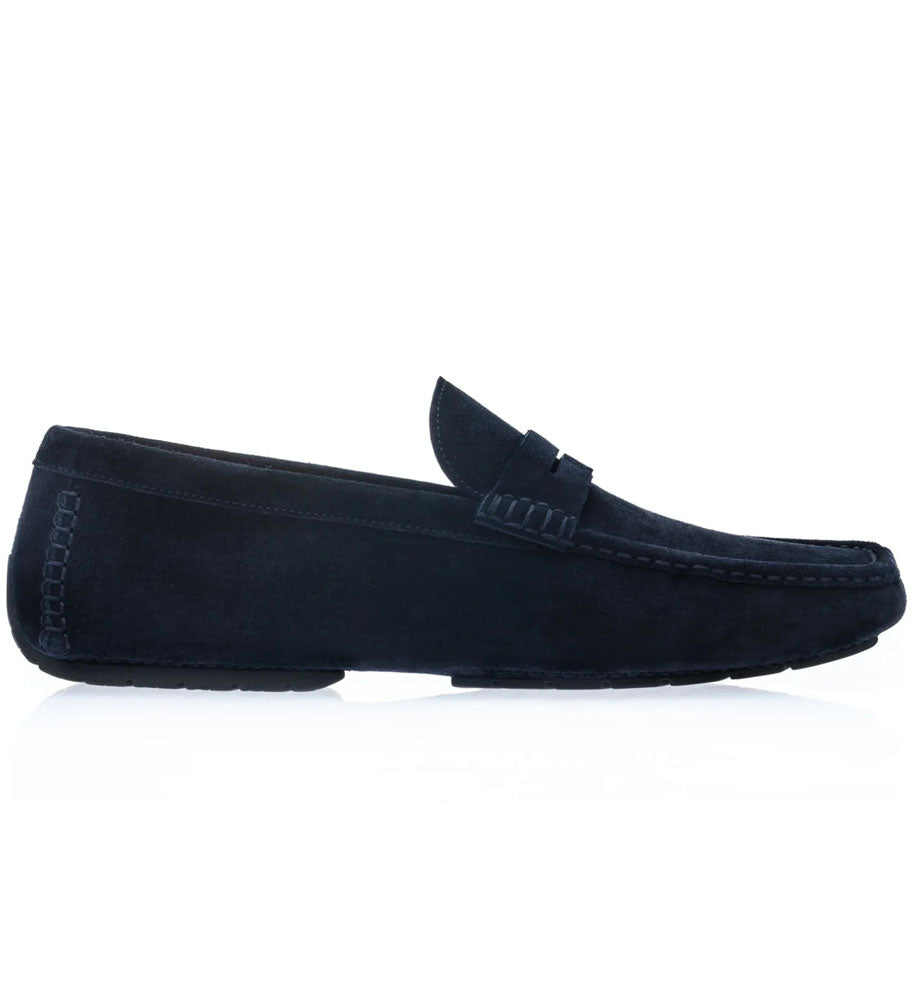Moreschi Maiorca Suede Penny Driving Shoe Dark Blue