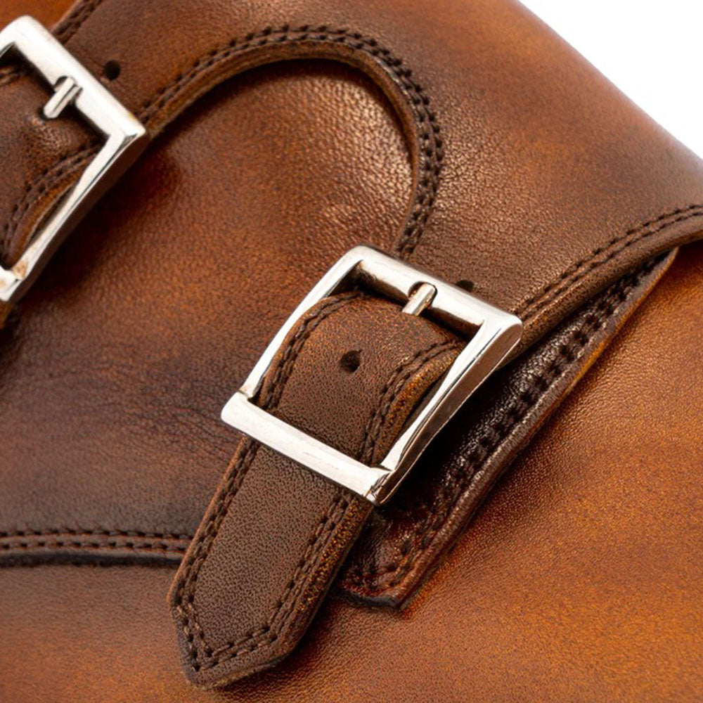 Harris Firenze 1913 Leather Double Cap Toe Monk Strap Brown