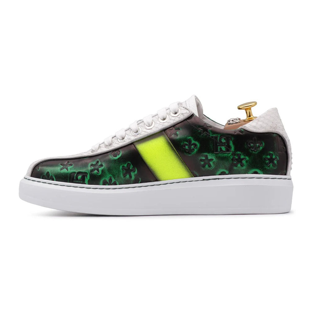 Harris Firenze 1913 Genuine Python & Stamped Leather Sneakers Green / White