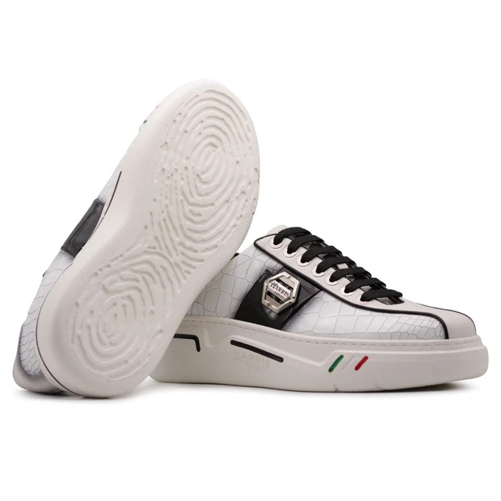 Harris Firenze 1913 Crocodile Effect Leather Sneakers White / Black
