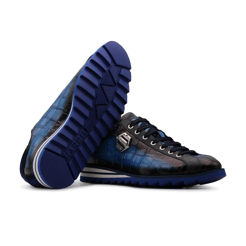 Harris Firenze 1913 Hand-Painted Crocodile Print Leather Sneakers Blue