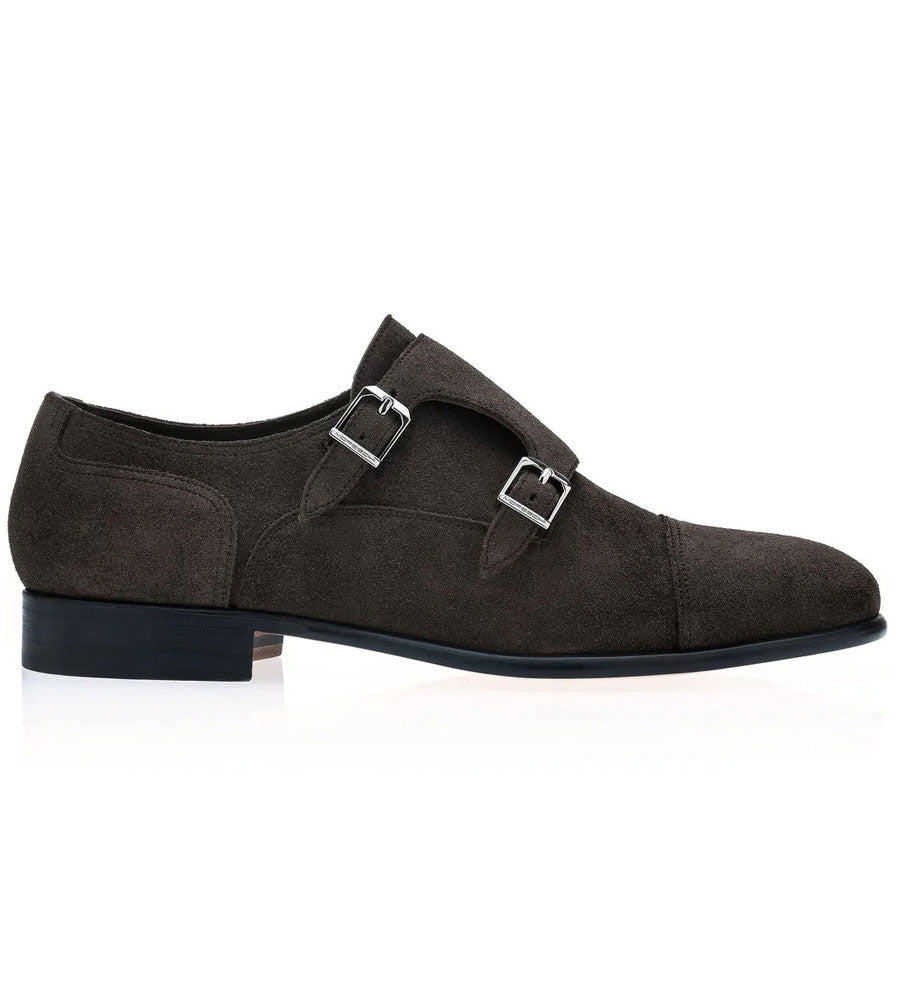 Moreschi Eze Unlined Suede Double Monk Strap Dark Brown