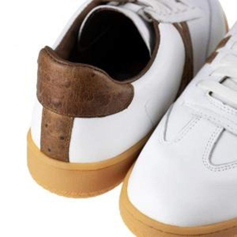 TB Phelps Brooklyn Natural Calf & Ostrich Embossed Sneaker White / Tan