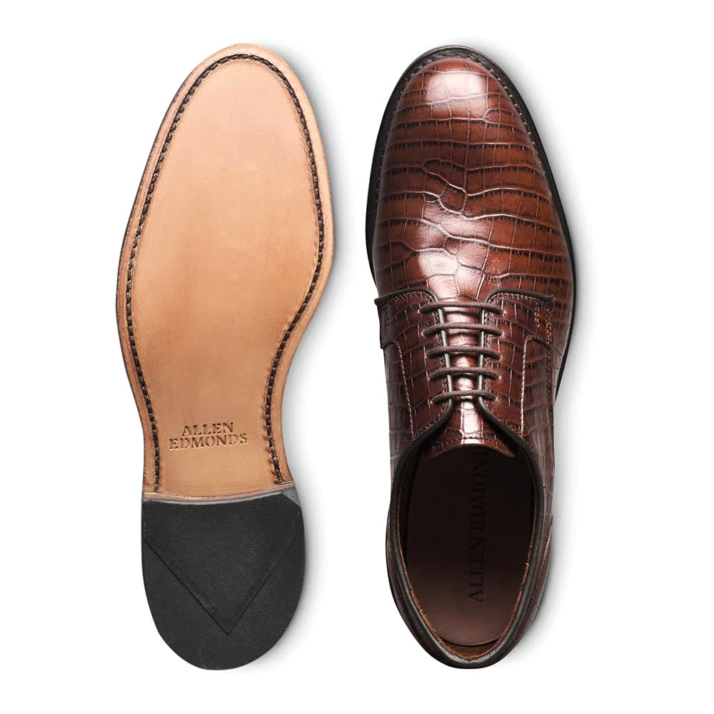 Allen Edmonds Windsor Plain-toe Croco Print Leather Derby Dress Shoe Chili (10226)