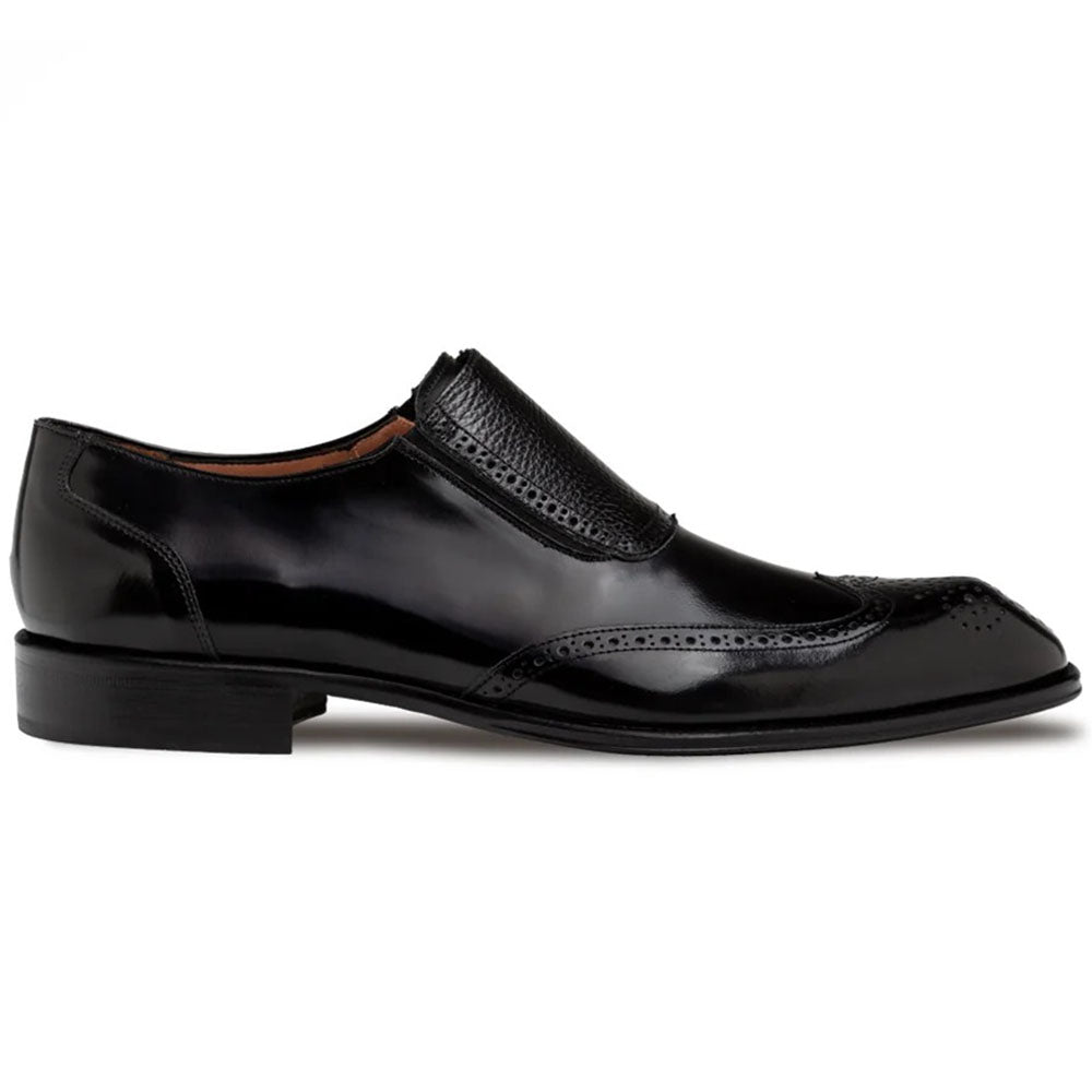 Mezlan Liberty II Shiny Calfskin Wingtip Medallion Toe Slip-On Black (22020)