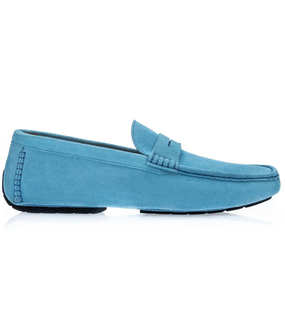 Moreschi Maiorca Suede Penny Driving Shoe Azure