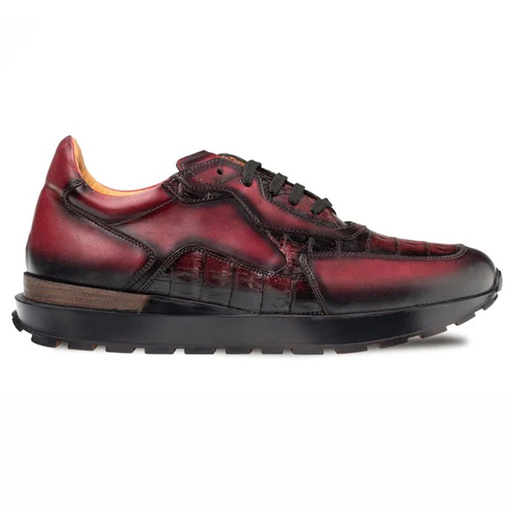 Mezlan Beckton Genuine Crocodile & Patina Leather Sneaker Burgundy (50365-F)