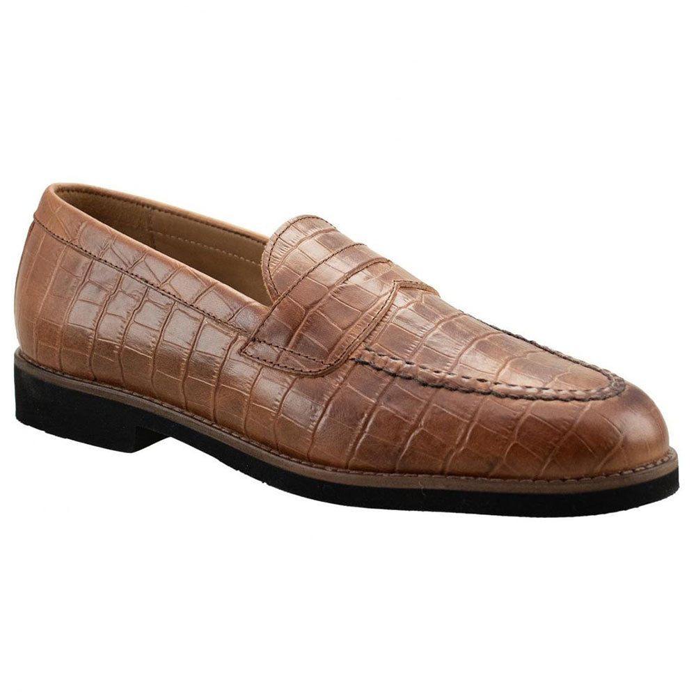 TB Phelps Grady Handsewn Embossed Gator Penny Loafer Sport Whiskey