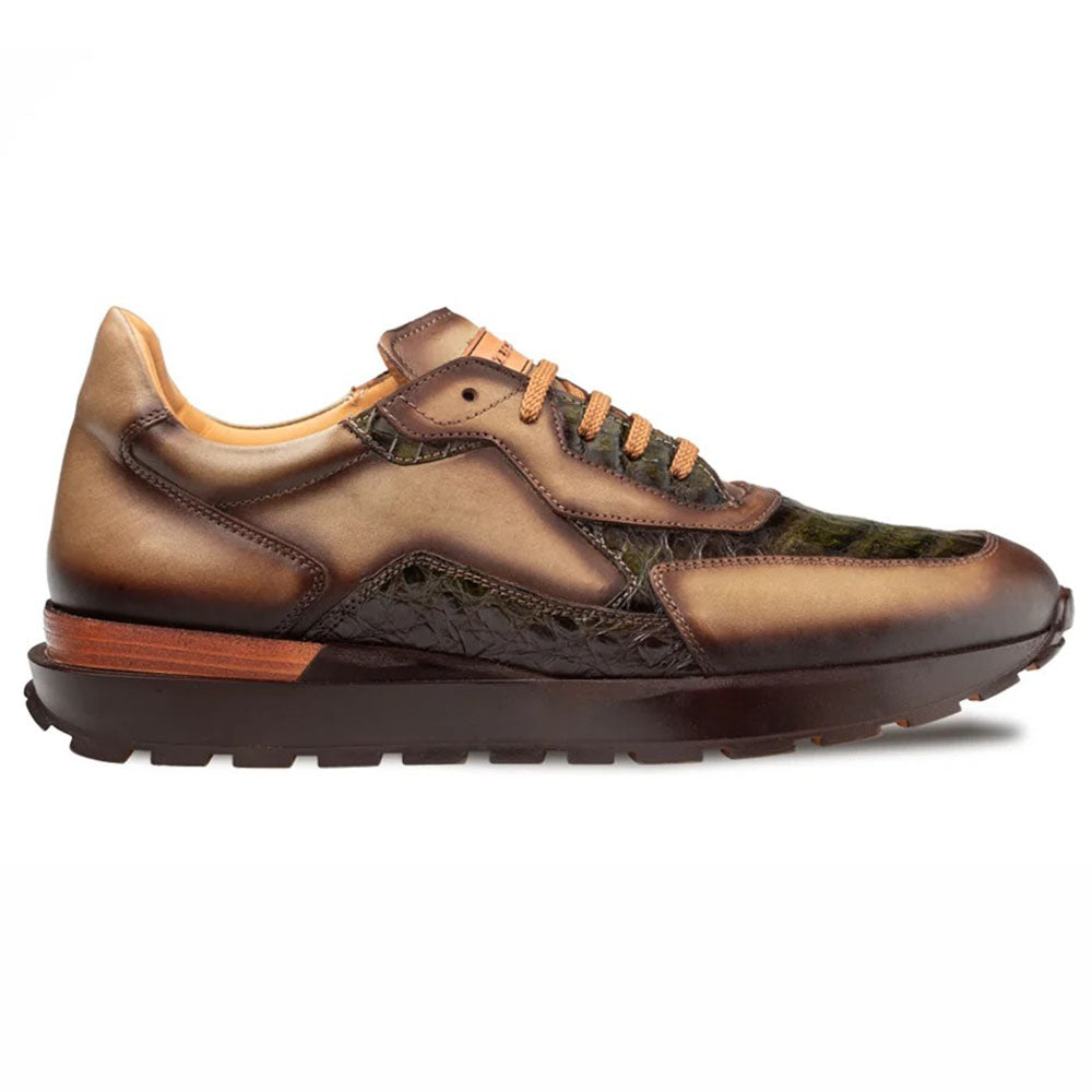 Mezlan Beckton Genuine Crocodile & Patina Leather Sneaker Olive (50365-F)